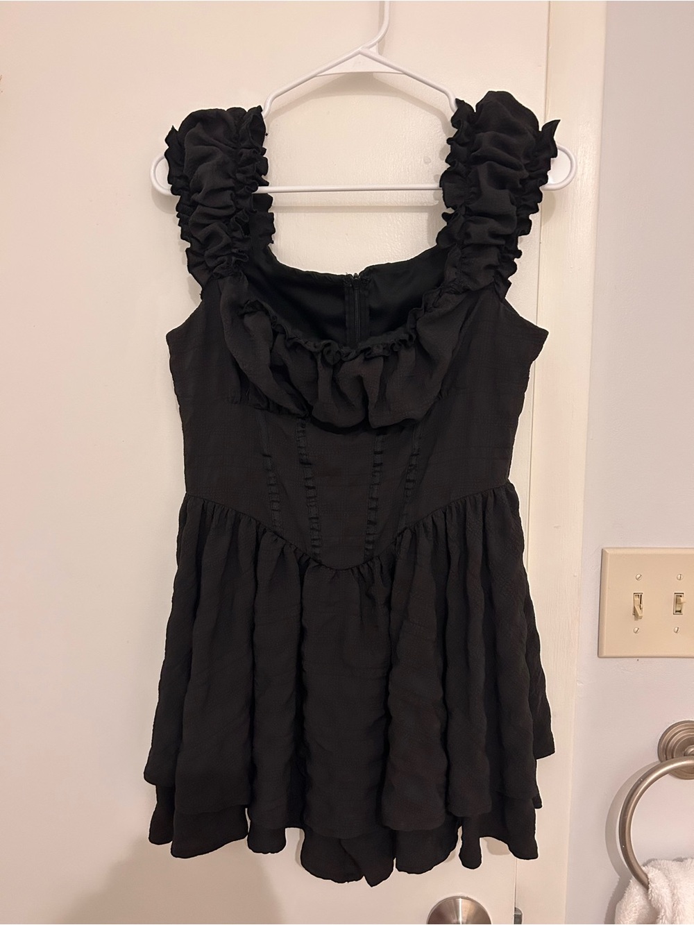 Black Ruffle Strap Romper - Women's Sleeveless Jumpsuit
